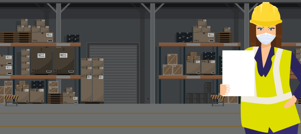 Illustration of factory worker wearing mask