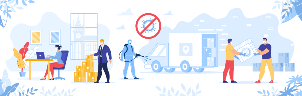 Illustration showing various stages of logistics during a pandemic