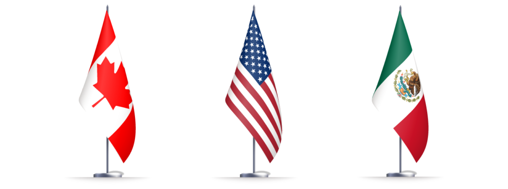 Illustration of Canada, USA and Mexico flags
